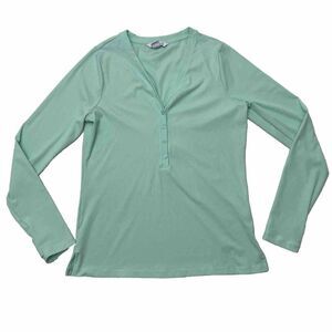 Athleta Womens Uptempo Ribbed Henley Top Sz L Mint Green Athleisure
